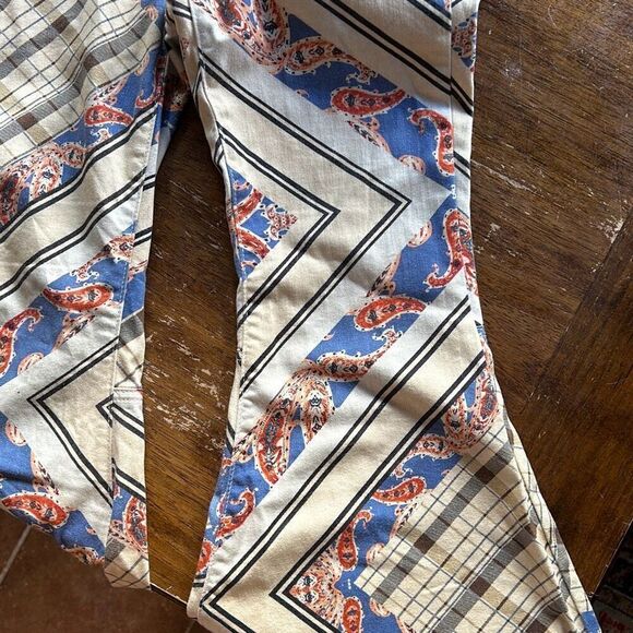 Free People Paisley Plaid Bell bottom Pants Sz 26 - Picture 10 of 11